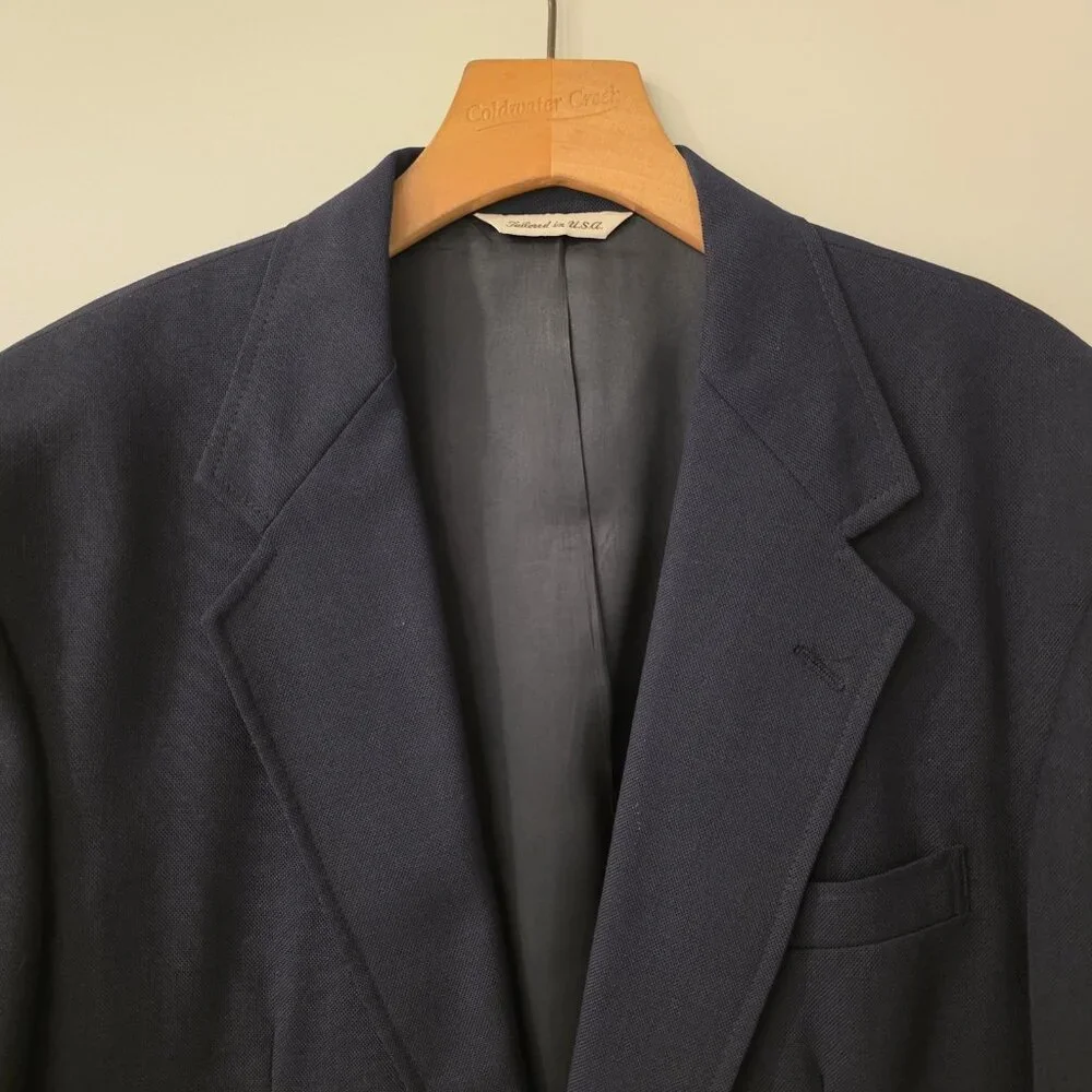 Vintage Stafford‎ Blazer Navy Blue Gold 2-Button Jacket Sport Coat USA Mens 40L